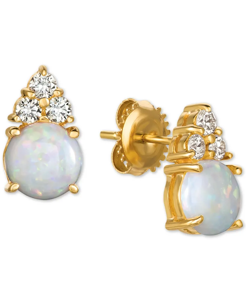 Opal (1-3/4 ct. t.w.) & Diamond (1/3 ct. t.w.) Stud Earrings in 14k Gold