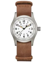 Hamilton Men's Swiss Mechanical Khaki Field Brown Leather Strap Watch 38mm