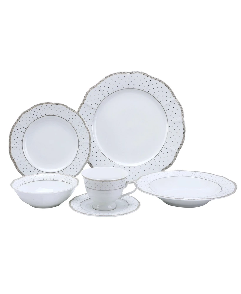 Lorren Home Trends 24 Piece Wavy Fine China Silver Dot Dinnerware