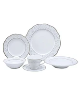 Lorren Home Trends 24 Piece Wavy Fine China Silver Dot Dinnerware