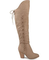 Journee Collection Women's Spritz Wide Calf Lace Up Over The Knee Boots