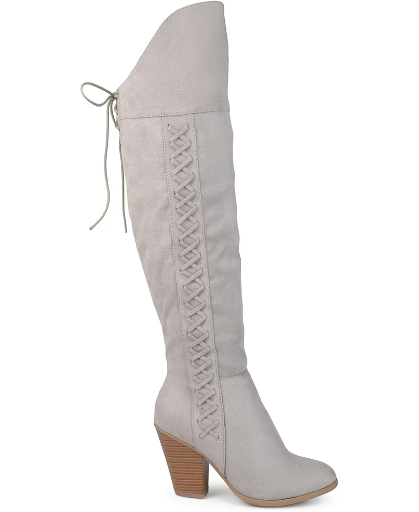 Journee Collection Women's Spritz Wide Calf Lace Up Over The Knee Boots