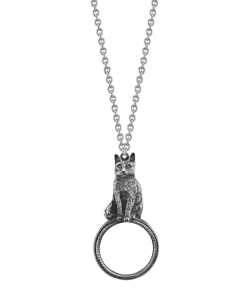 2028 Pewter Cat Magnifying Glass Pendant Necklace 30