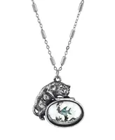 2028 Pewter Cat with Blue Enamel Fish in Glass Fishbowl Necklace 30"