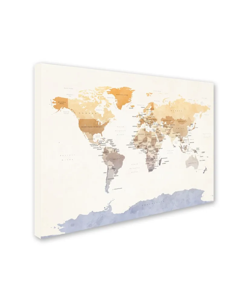 Michael Tompsett 'Watercolour Political Map of the World' Canvas Art