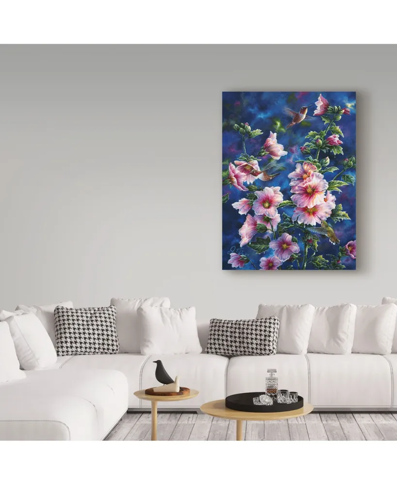 Jeff Tift 'Hollyhocks And Hummingbirds' Canvas Art - 14" x 19"