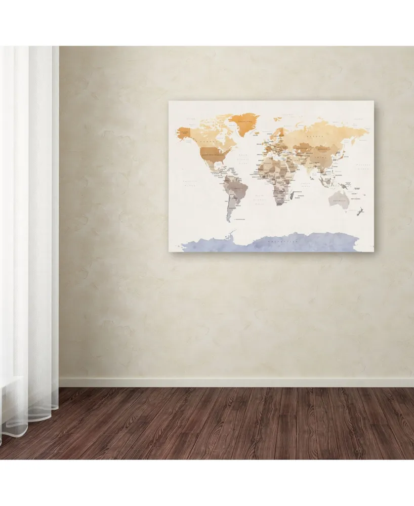 Michael Tompsett 'Watercolour Political Map of the World' Canvas Art