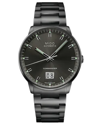 Mido Men's Swiss Automatic Commander Big Date Black Pvd Stainless Steel Bracelet Watch 42mm