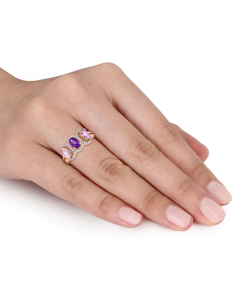 Amethyst (1-5/8 ct.t.w.) and Diamond (1/5 3-Stone Halo Ring 18k Rose Gold over Sterling Silver
