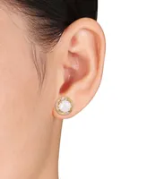 Opal (2-1/2 ct. t.w.) and White Topaz (1/4 ct. t.w.) Swirl Halo Stud Earrings in 18k Gold over Sterling Silver