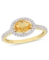 Citrine (3/4 ct.t.w.) and Diamond (1/4 Halo Ring 10k Yellow Gold