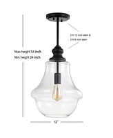 Jonathan Y Adam 12" Adjustable Metal/Glass Led Pendant