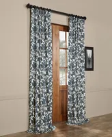 Half Price Drapes Fleur Blue Floral Printed Cotton Room Darkening Curtain