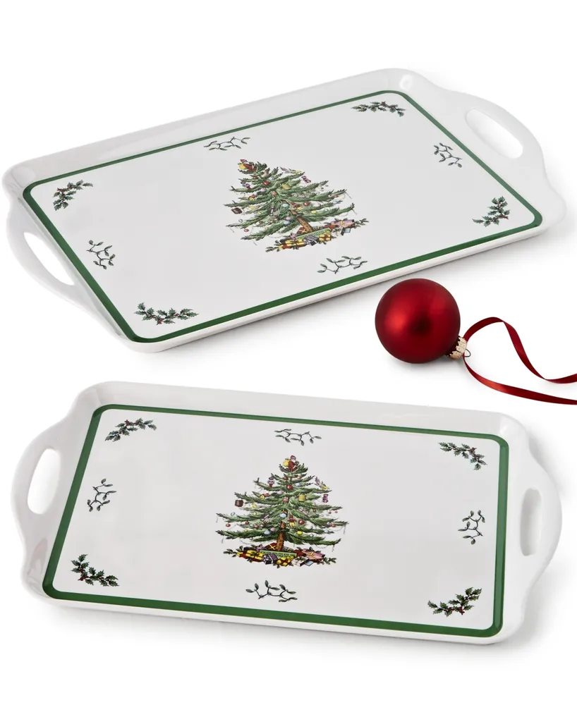 Spode Set/2 Christmas Tree Melamine Trays, Created For Macy's