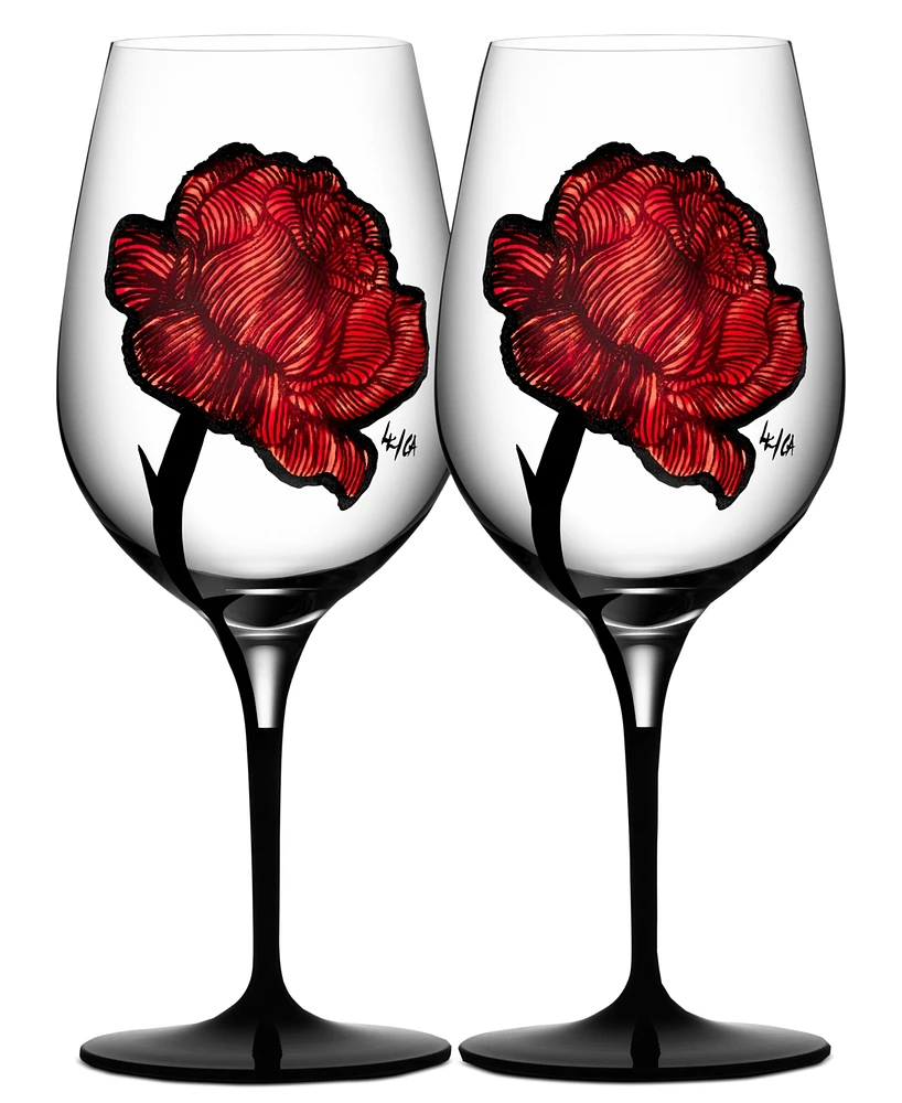 Kosta Boda Set of 2 Tattoo Wine Glasses