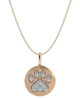 14k Rose Gold Necklace, Diamond Accent Paw Disk Pendant