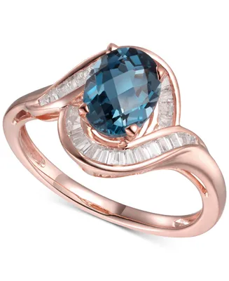 London Blue Topaz (1-3/8 ct. t.w.) & Diamond (1/4 ct. t.w.) Swirl Ring in 14k Rose Gold