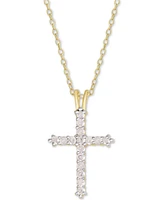 Diamond Cross Pendant Necklace (1/2 ct. t.w.) Sterling Silver or 14k Gold-Plate Over Silver, 16" + 2" Extender