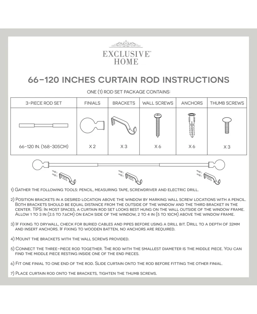 Exclusive Home Topper 1" Curtain Rod and Coordinating Finial Set, Adjustable 66"-120"