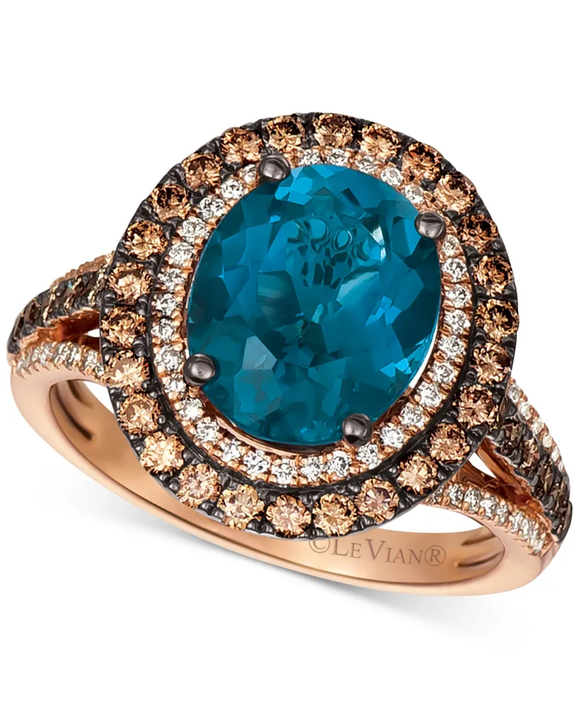 Le Vian Deep Sea Blue Topaz (4 ct. t.w.) & Diamond (7/8 ct.t.w.) Statement Ring 14k Rose Gold (Also Opal, Citrine, Amethyst, Garnet Mint Julep