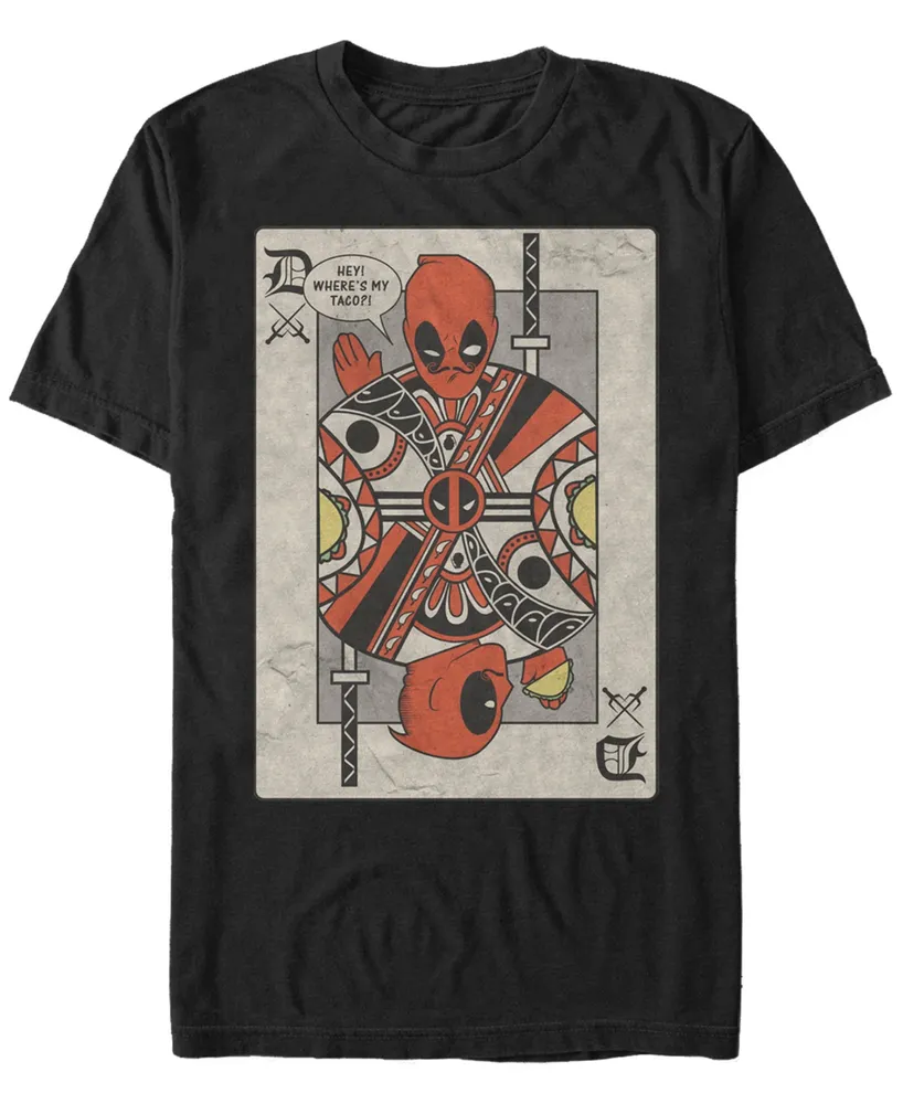 Marvel Men's Comic Collection Deadpool Playing Card Tacos Short Sleeve T-Shirt