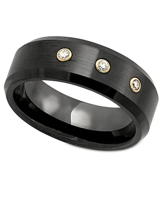 Men's Black Ceramic Diamond Bezel Ring 14k Gold (1/10 ct. t.w.)