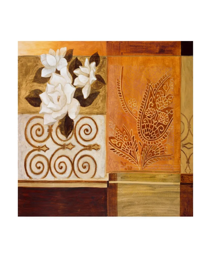 Pablo Esteban Floral Collage on Orange Canvas Art - 36.5" x 48"