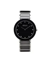 Bering Ladies Ceramic Bezel and Smooth Black Link Watch