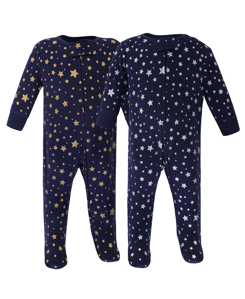 Hudson Baby Zipper Sleep N Play, Metallic Stars, 2 Pack, 6-9 Months