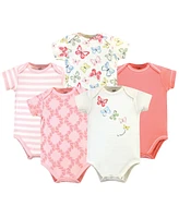 Touched by Nature Baby Girls Organic Cotton Bodysuits 5pk, Butterflies, 3-6 Months