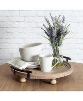 Kate and Laurel Bruillet Round Wooden Footed Tray - 15" x 3.75"