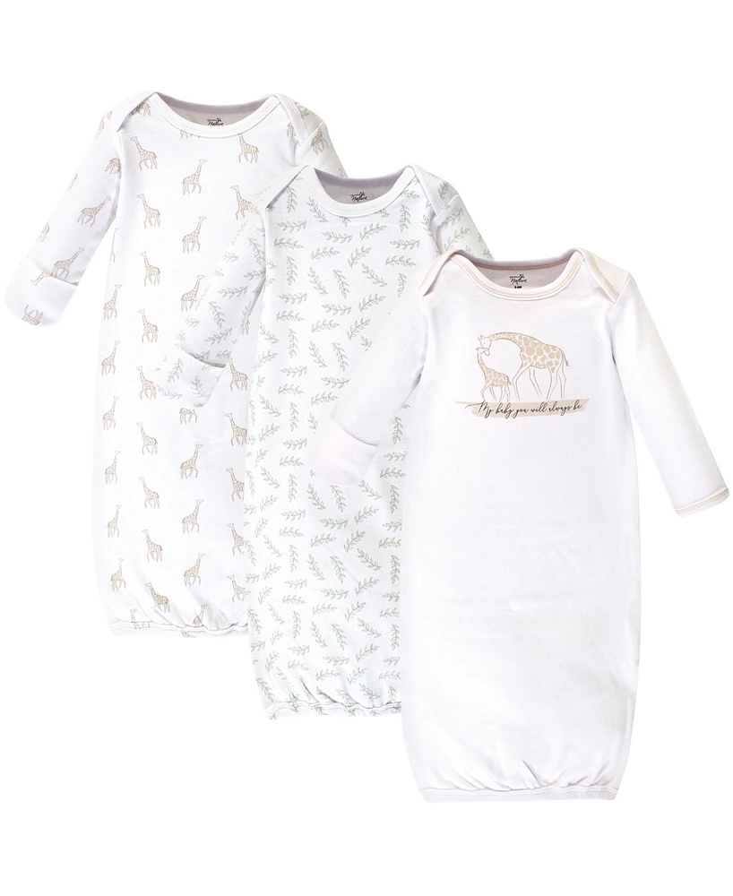 Touched by Nature Baby Boys Organic Cotton Long-Sleeve Gowns 3pk Giraffe, 0-6 Months