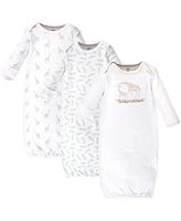 Touched by Nature Baby Boys Organic Cotton Long-Sleeve Gowns 3pk Giraffe, 0-6 Months