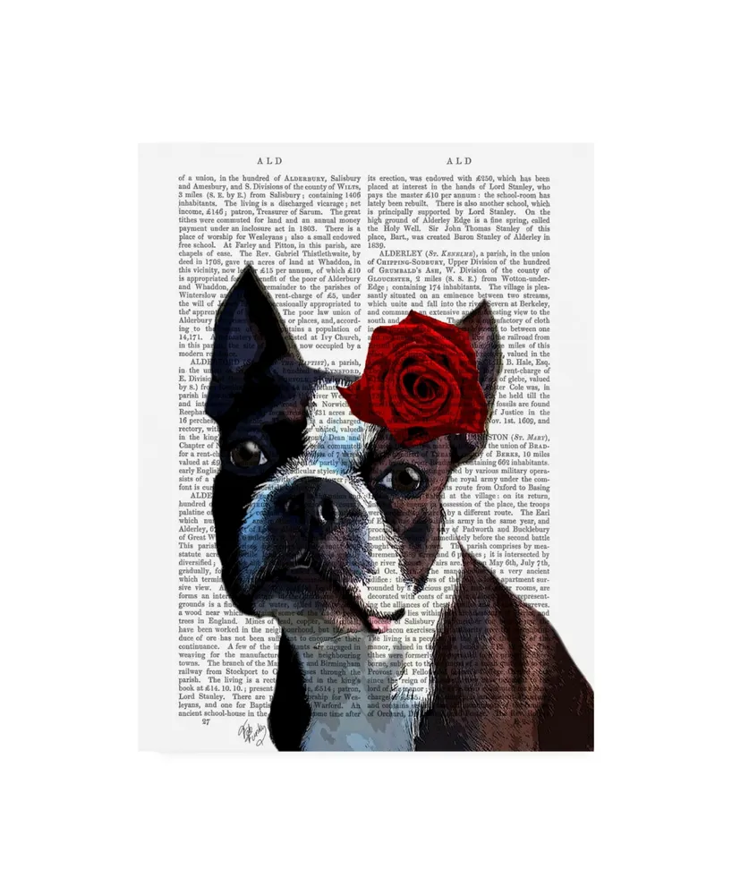 Fab Funky Boston Terrier with Rose on Head in Book Canvas Art