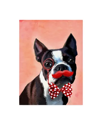 Fab Funky Boston Terrier Portrait, with Red Bow Tie and Moustache Canvas Art