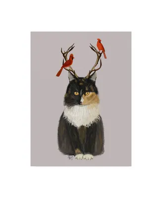 Fab Funky Tortoiseshell Cat, Antlers and Red Birds Canvas Art