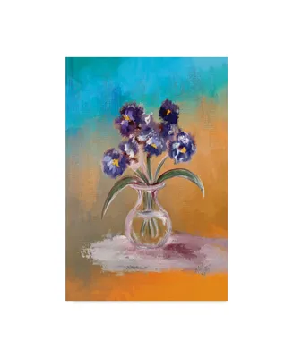 Lois Bryan Purple and Blue Pansies in Glass Vase Canvas Art