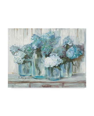 Carol Rowan Hydrangeas in Glass Jars Blue Canvas Art