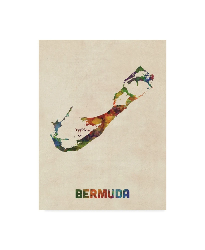 Michael Tompsett Bermuda Watercolor Map Canvas Art - 37" x 49"