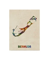 Michael Tompsett Bermuda Watercolor Map Canvas Art - 37" x 49"