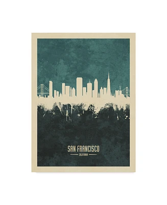 Michael Tompsett San Francisco California Skyline Teal Canvas Art - 20" x 25"