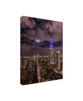 Bruce Gett The Crescent Moon with The Tribute Lights Canvas Art