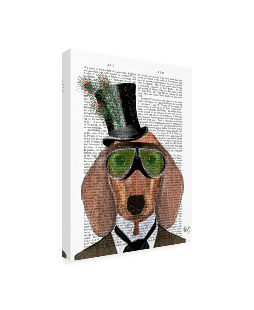Fab Funky Dachshund, Green Goggles Top Hat Canvas Art