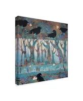 Sue Davis Crows and Waterlilies Canvas Art - 15" x 20"