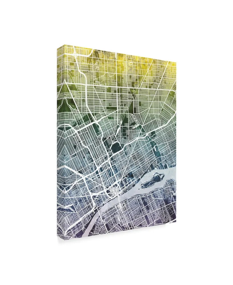 Michael Tompsett Detroit Michigan City Map Blue Yellow Canvas Art - 20" x 25"