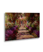 Claude Monet A Pathway in Monet's Garden Floating Brushed Aluminum Art - 22" x 25"