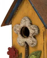 Glitzhome Distressed Solid Wood Birdhouse with Flower