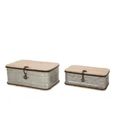 Glitzhome Set of 2 Galvanized Wood Storage Chests