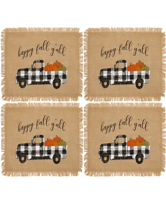 Elrene Happy Fall Y'all Farmhouse Burlap Placemat, Set of 4, 13"x 19"