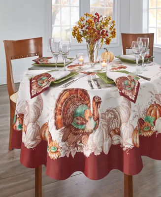 Elrene Holiday Turkey Bordered Fall Tablecloth, 70" Round